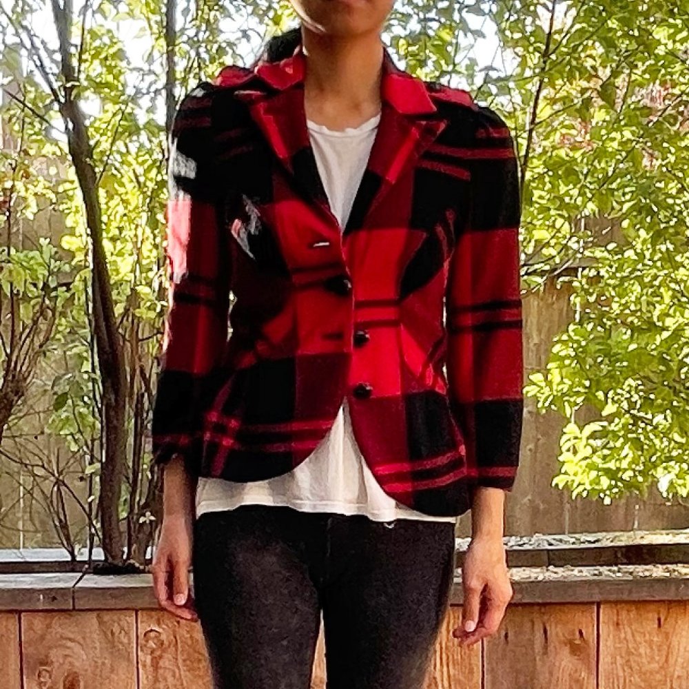 Diane Von Furstenburg Buffalo Red Plaid Blazer 2